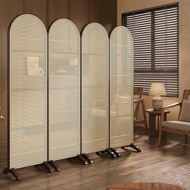 Traditional Chinese Arch Top Bamboo Rattan Folding Room Divider 1/2/3/4-Panel For Living Room