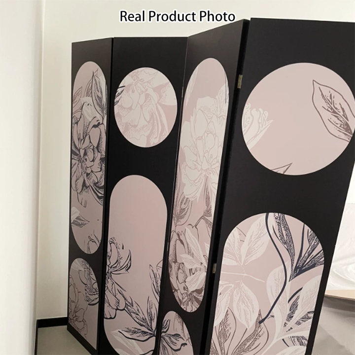 Traditional Vintage Flower Rectangular Fabric Cedar Plywood Folding Room Divider 4-Panel For Living Room