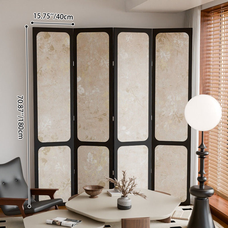 Traditional Vintage Flower Rectangular Fabric Cedar Plywood Folding Room Divider 4-Panel For Living Room