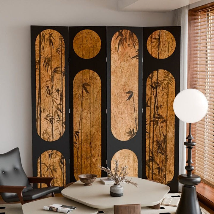 Traditional Vintage Flower Rectangular Fabric Cedar Plywood Folding Room Divider 4-Panel For Living Room