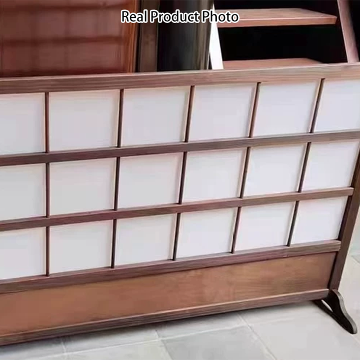 Traditional Japanese Rectangular Pine Wood Nonwoven Fabric Folding Room Divider For Living Room