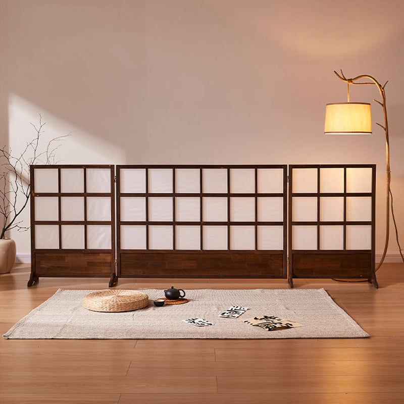 Traditional Japanese Rectangular Pine Wood Nonwoven Fabric Folding Room Divider For Living Room