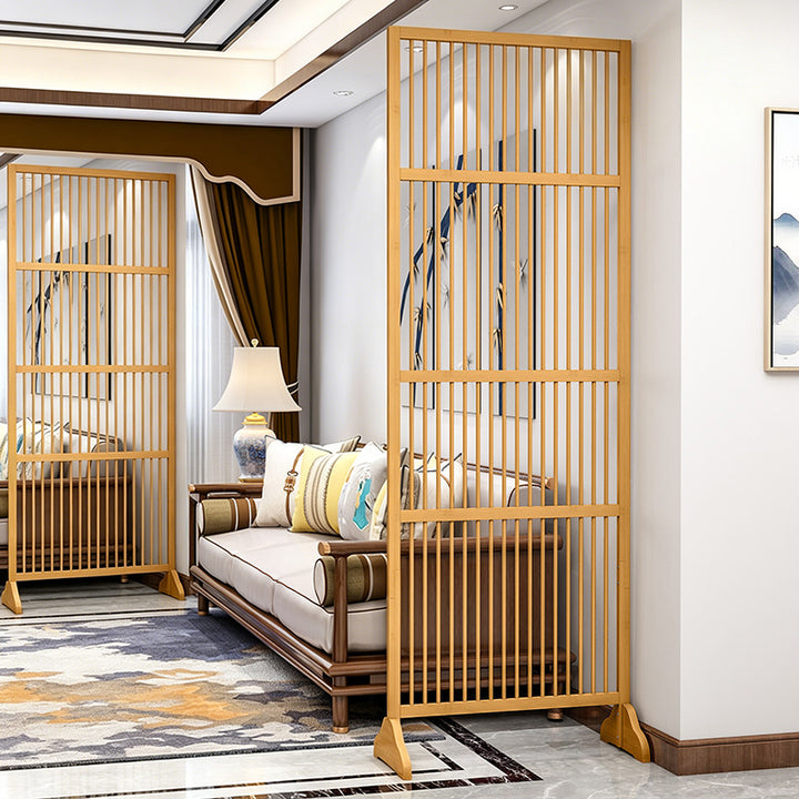Traditional Chinese Rectangular Bamboo 2-Tier Storage Shelf Room Divider For Living Room