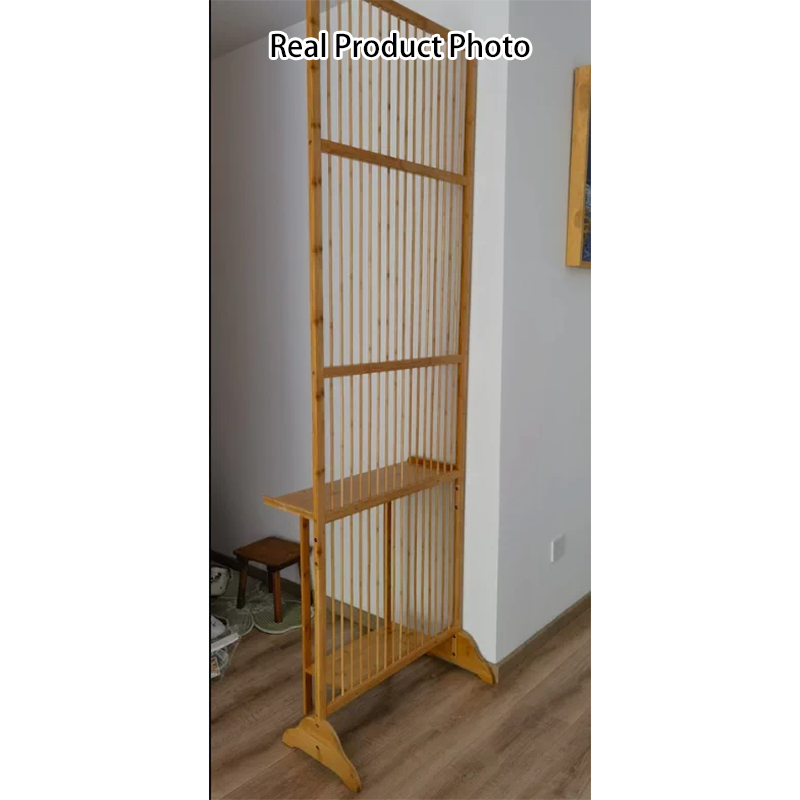 Traditional Chinese Rectangular Bamboo 2-Tier Storage Shelf Room Divider For Living Room