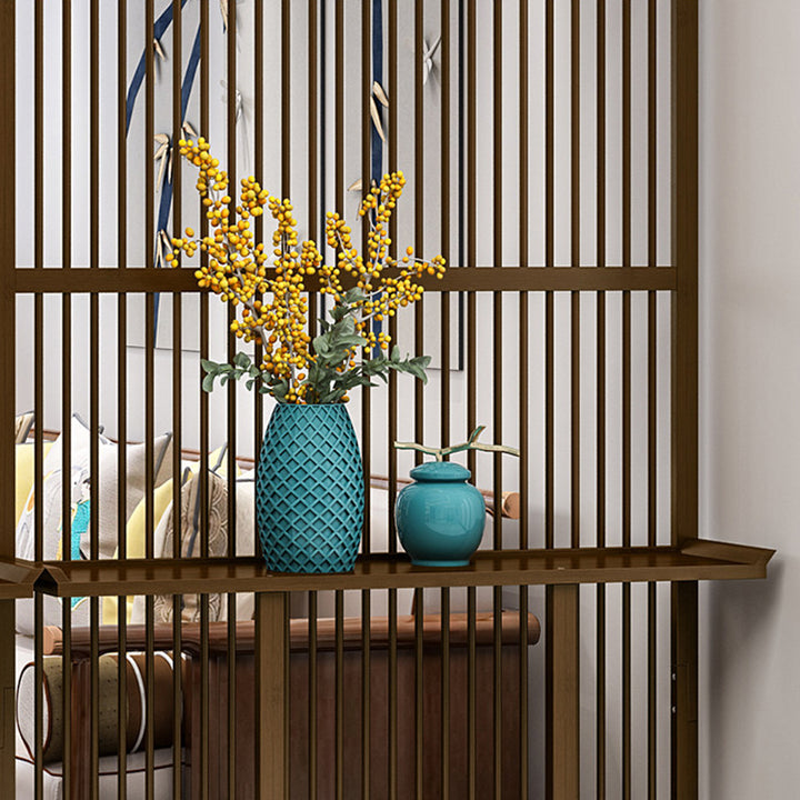 Traditional Chinese Rectangular Bamboo 2-Tier Storage Shelf Room Divider For Living Room