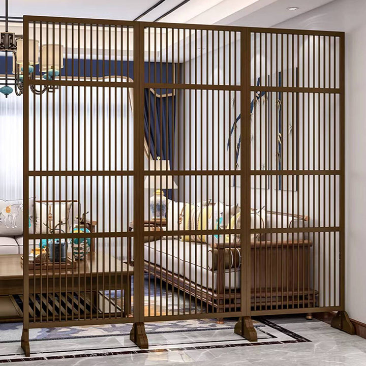 Traditional Chinese Rectangular Bamboo 2-Tier Storage Shelf Room Divider For Living Room