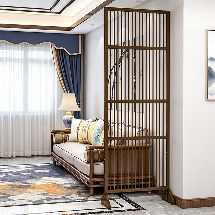 Traditional Chinese Rectangular Bamboo 2-Tier Storage Shelf Room Divider For Living Room