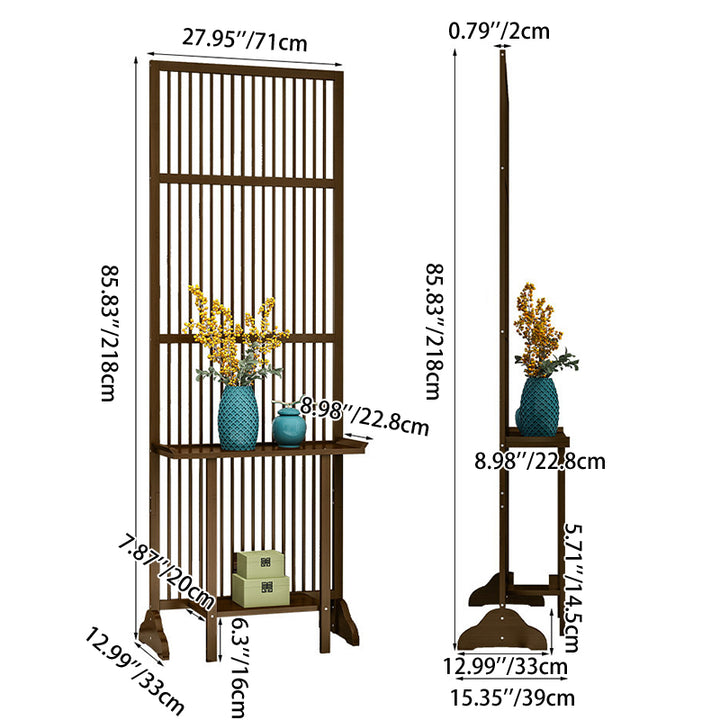 Traditional Chinese Rectangular Bamboo 2-Tier Storage Shelf Room Divider For Living Room