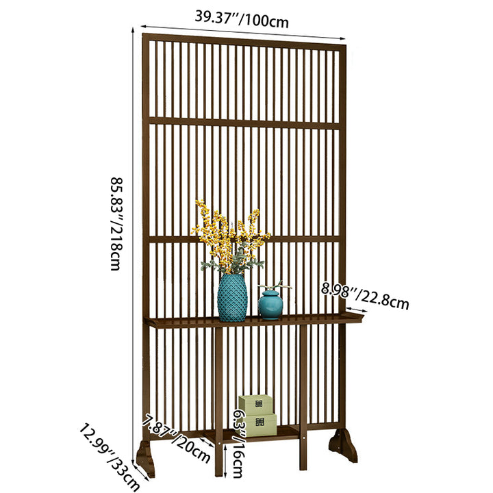 Traditional Chinese Rectangular Bamboo 2-Tier Storage Shelf Room Divider For Living Room