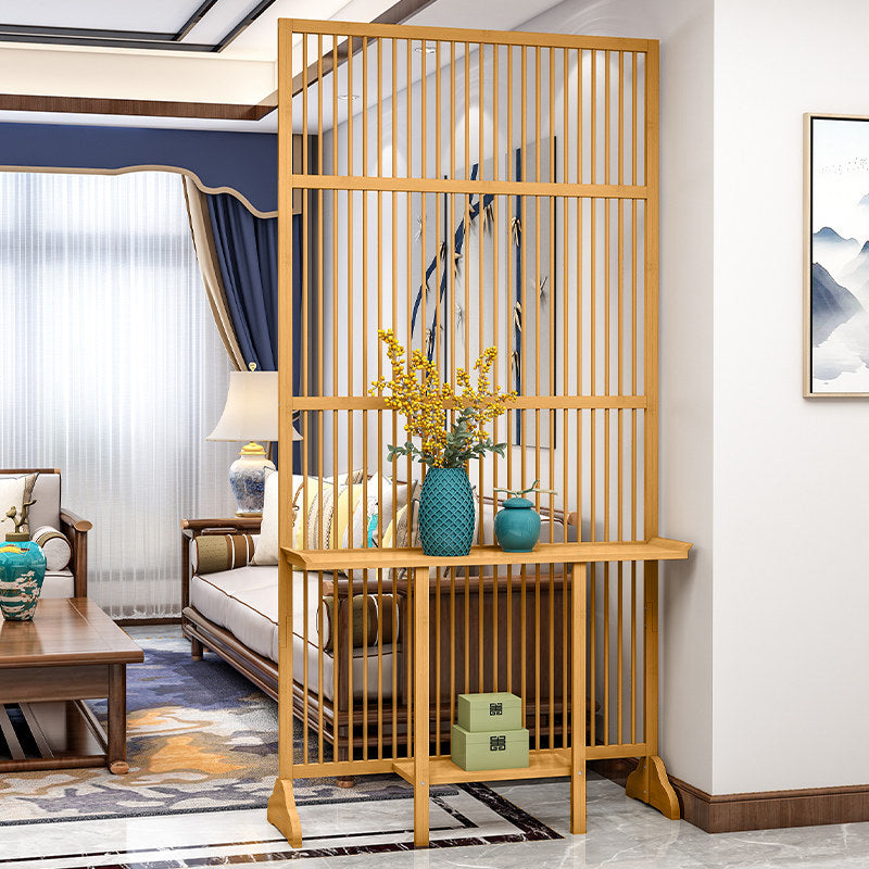 Traditional Chinese Rectangular Bamboo 2-Tier Storage Shelf Room Divider For Living Room
