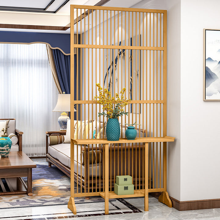 Traditional Chinese Rectangular Bamboo 2-Tier Storage Shelf Room Divider For Living Room