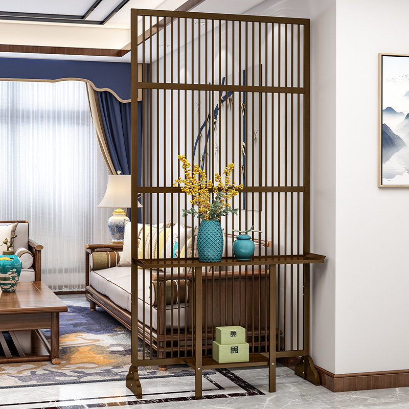 Traditional Chinese Rectangular Bamboo 2-Tier Storage Shelf Room Divider For Living Room