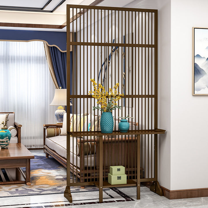 Traditional Chinese Rectangular Bamboo 2-Tier Storage Shelf Room Divider For Living Room