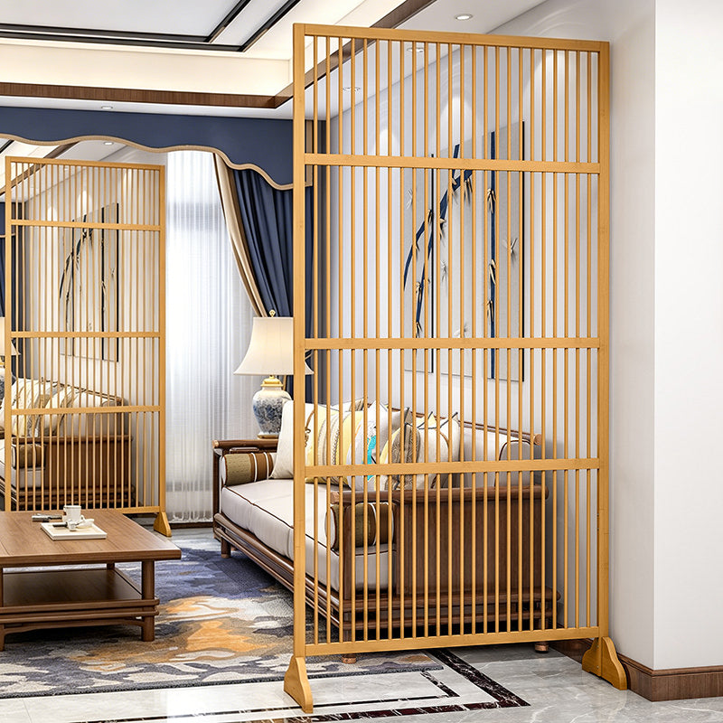 Traditional Chinese Rectangular Bamboo 2-Tier Storage Shelf Room Divider For Living Room