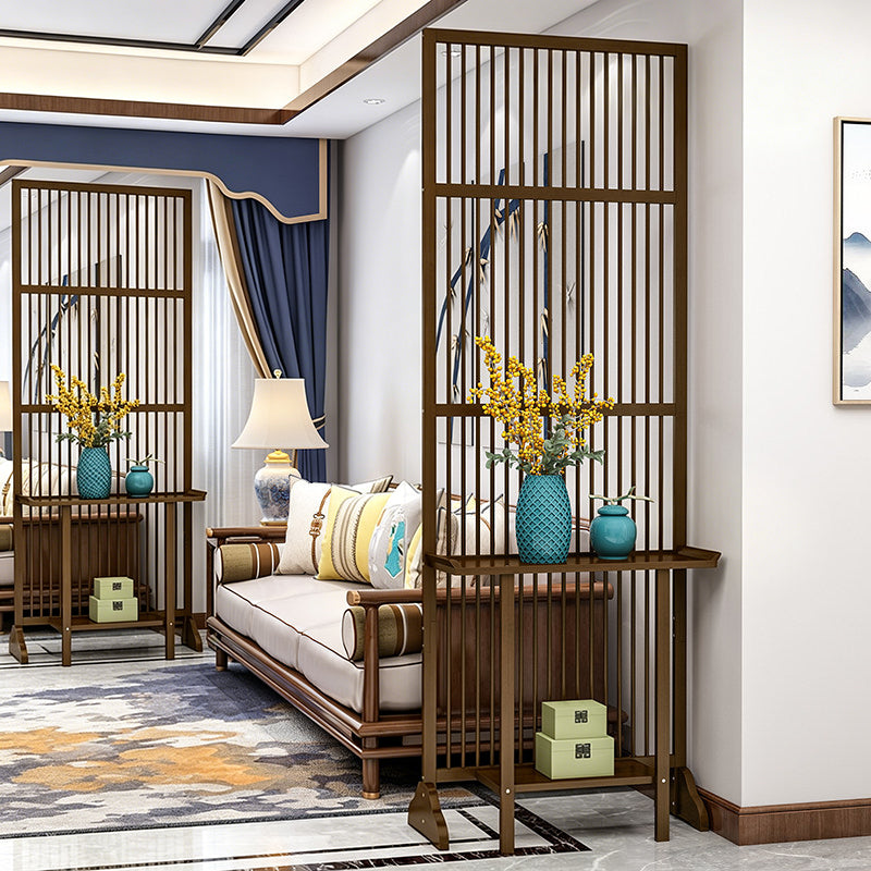 Traditional Chinese Rectangular Bamboo 2-Tier Storage Shelf Room Divider For Living Room