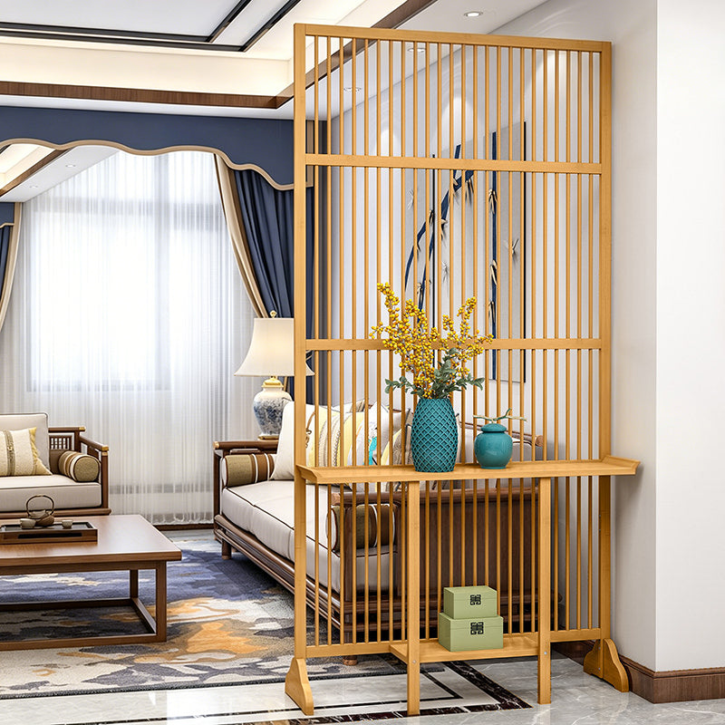 Traditional Chinese Rectangular Bamboo 2-Tier Storage Shelf Room Divider For Living Room