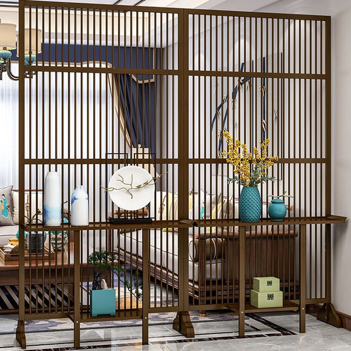Traditional Chinese Rectangular Bamboo 2-Tier Storage Shelf Room Divider For Living Room