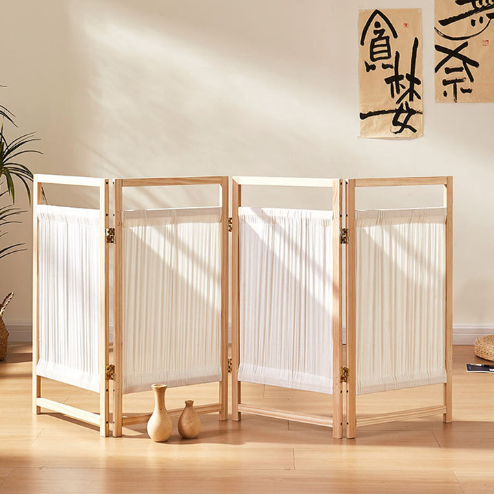 Traditional Japanese Rectangular Pine Wood Nonwoven Fabric Kids Folding Room Divider For Living Room Bedroom