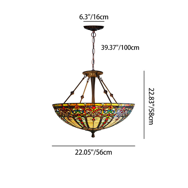 Traditional Tiffany Round Dome Zinc Alloy Stained Glass Iron 3-Light Chandelier For Living Room