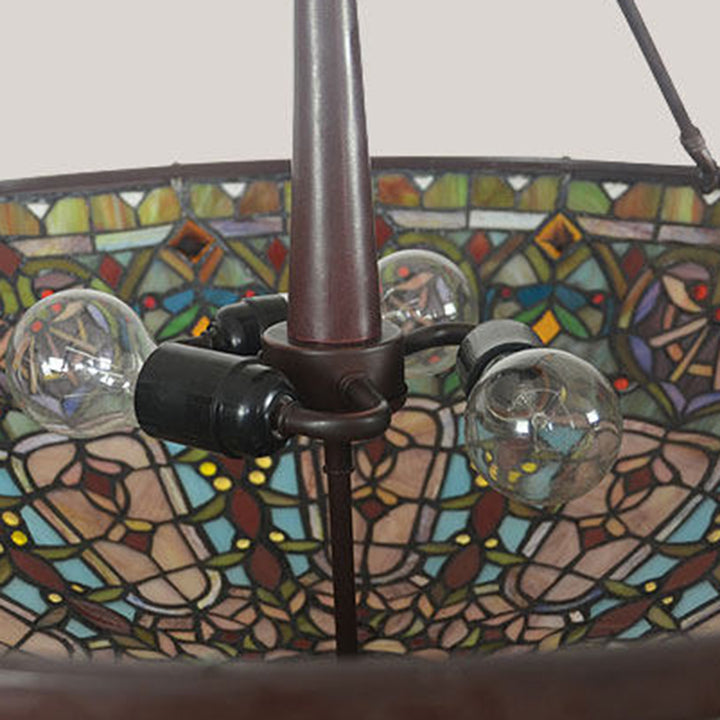 Traditional Tiffany Round Dome Zinc Alloy Stained Glass Iron 3-Light Chandelier For Living Room