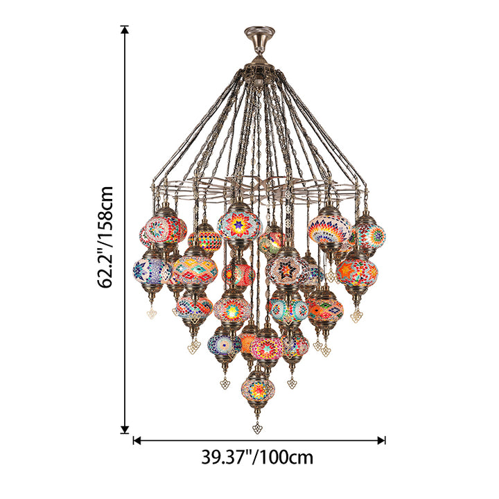 Traditional Vintage Round Iron Glass 29-Light Chandelier For Living Room