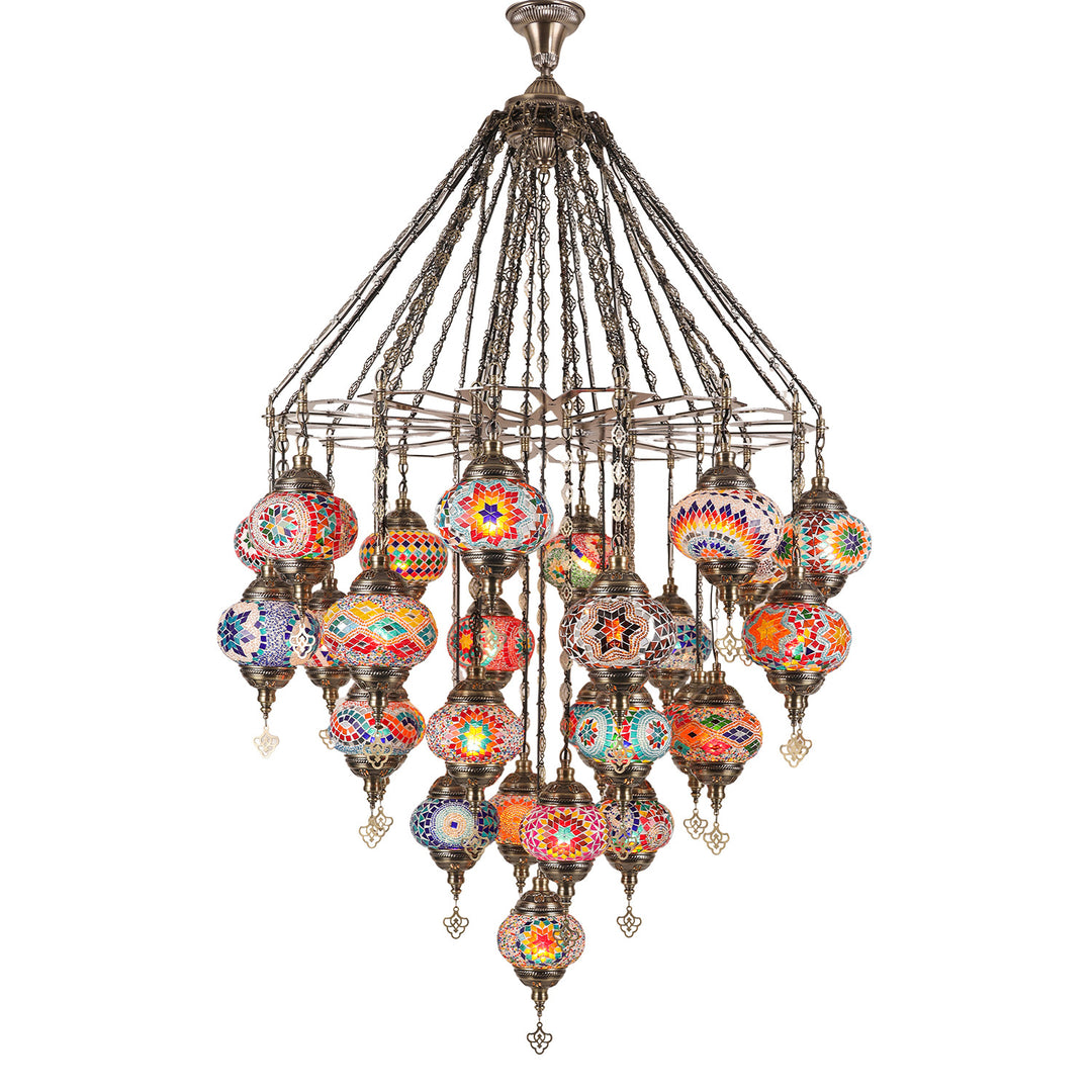 Traditional Vintage Round Iron Glass 29-Light Chandelier For Living Room