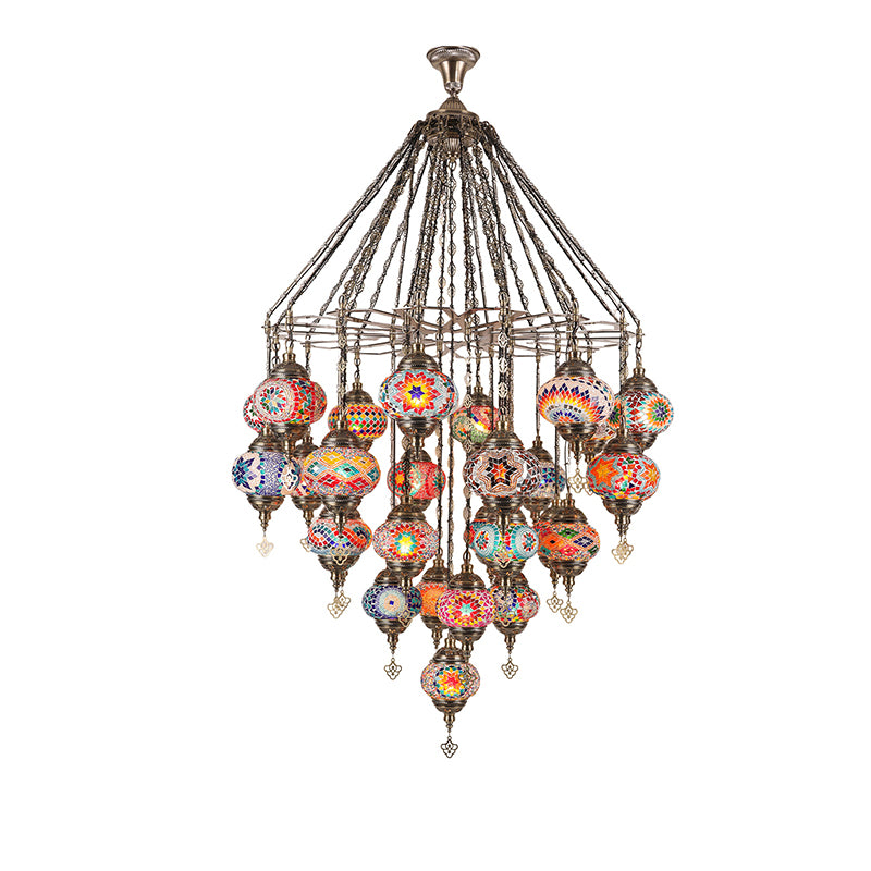 Traditional Vintage Round Iron Glass 29-Light Chandelier For Living Room