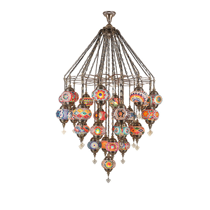Traditional Vintage Round Iron Glass 29-Light Chandelier For Living Room