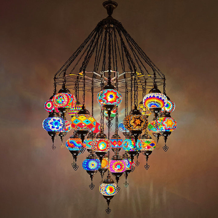 Traditional Vintage Round Iron Glass 29-Light Chandelier For Living Room