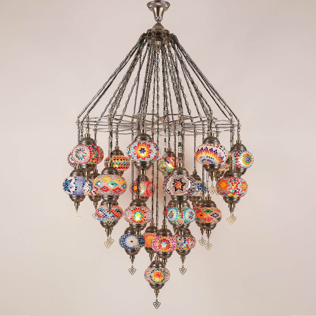 Traditional Vintage Round Iron Glass 29-Light Chandelier For Living Room
