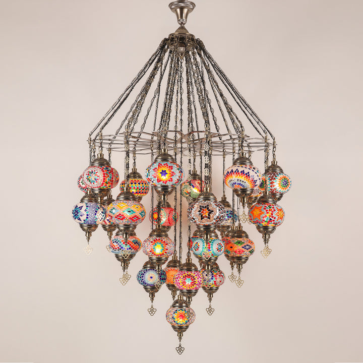 Traditional Vintage Round Iron Glass 29-Light Chandelier For Living Room