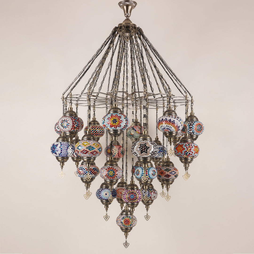 Traditional Vintage Round Iron Glass 29-Light Chandelier For Living Room