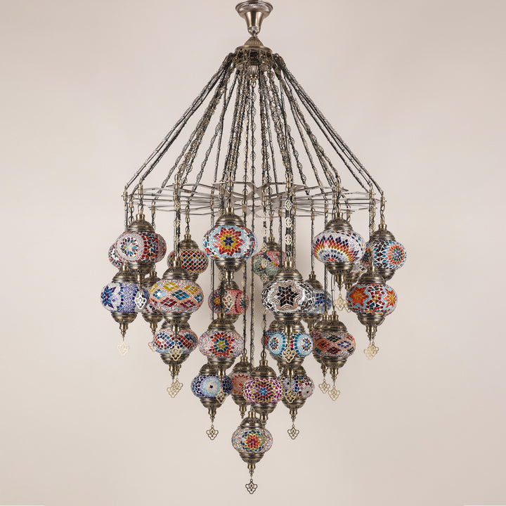 Traditional Vintage Round Iron Glass 29-Light Chandelier For Living Room