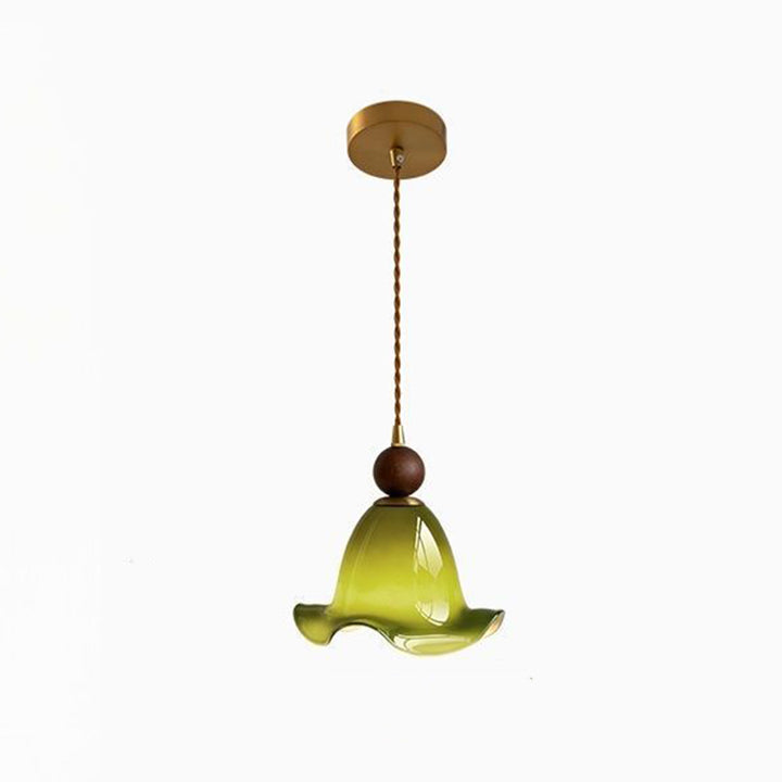 Traditional Vintage Flower Ash Wood Glass 1-Light Pendant Light For Living Room
