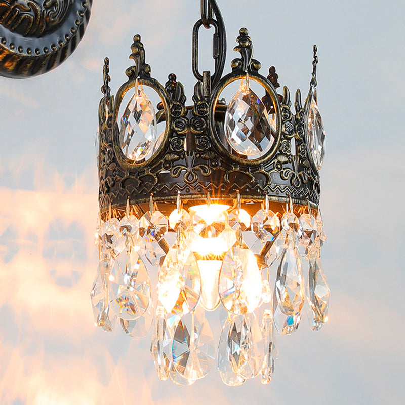 Traditional French Iron Crystal Crown-Shaped 1-Light Wall Sconce Lamp For Bedroom