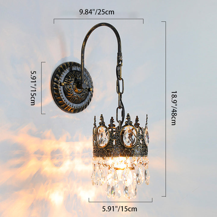 Traditional French Iron Crystal Crown-Shaped 1-Light Wall Sconce Lamp For Bedroom