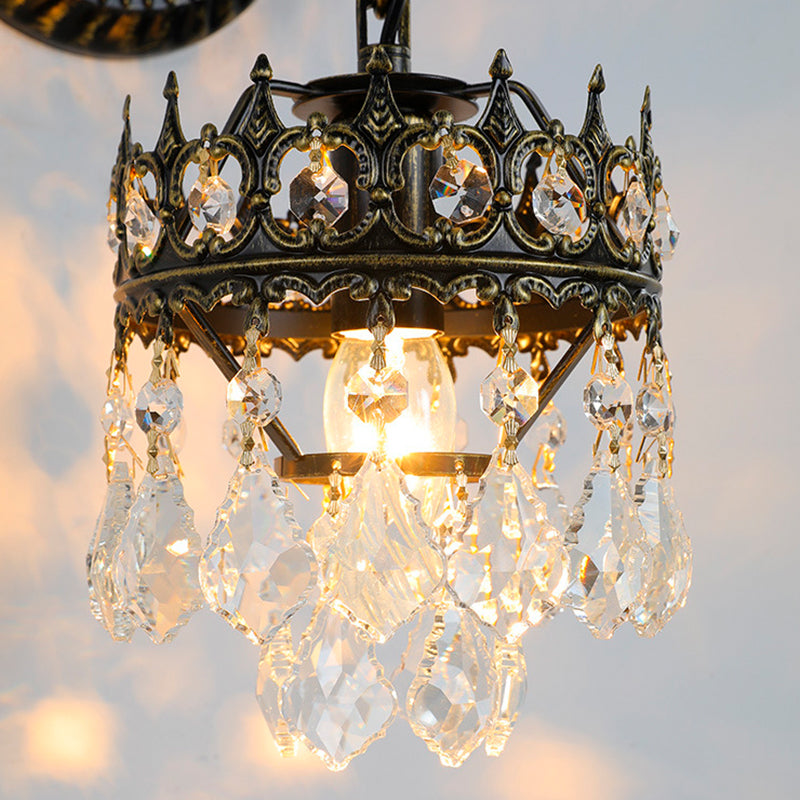 Traditional French Iron Crystal Crown-Shaped 1-Light Wall Sconce Lamp For Bedroom