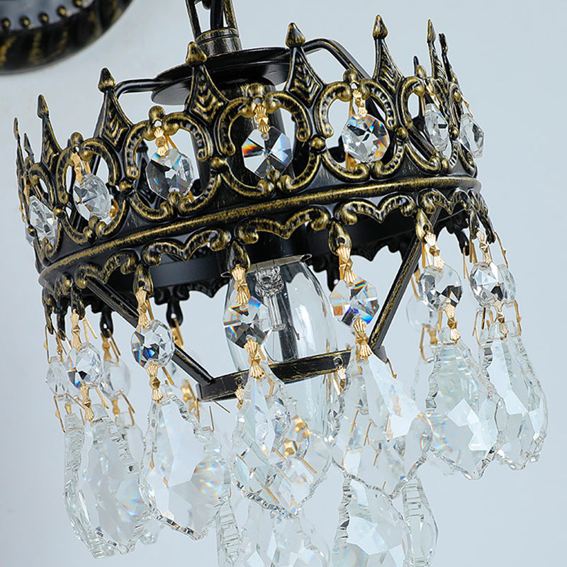 Traditional French Iron Crystal Crown-Shaped 1-Light Wall Sconce Lamp For Bedroom