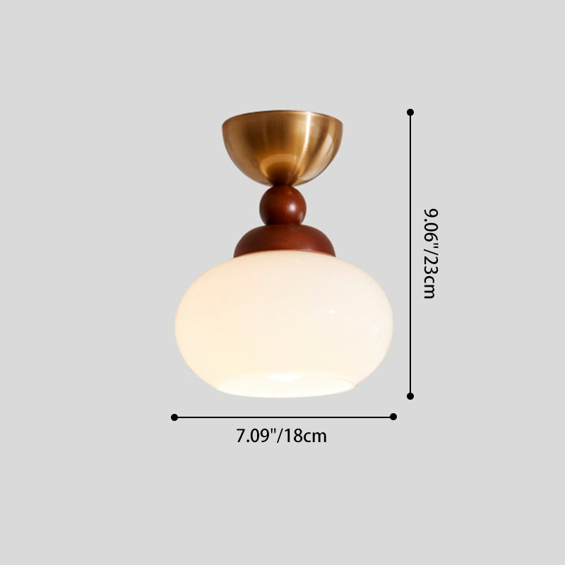 Contemporary Retro Walnut Wood Plywood Iron Crystal Acrylic Glass Ball Pear-Shaped 1-Light Semi-Flush Mount Ceiling Light For Entryway &amp; Hallway