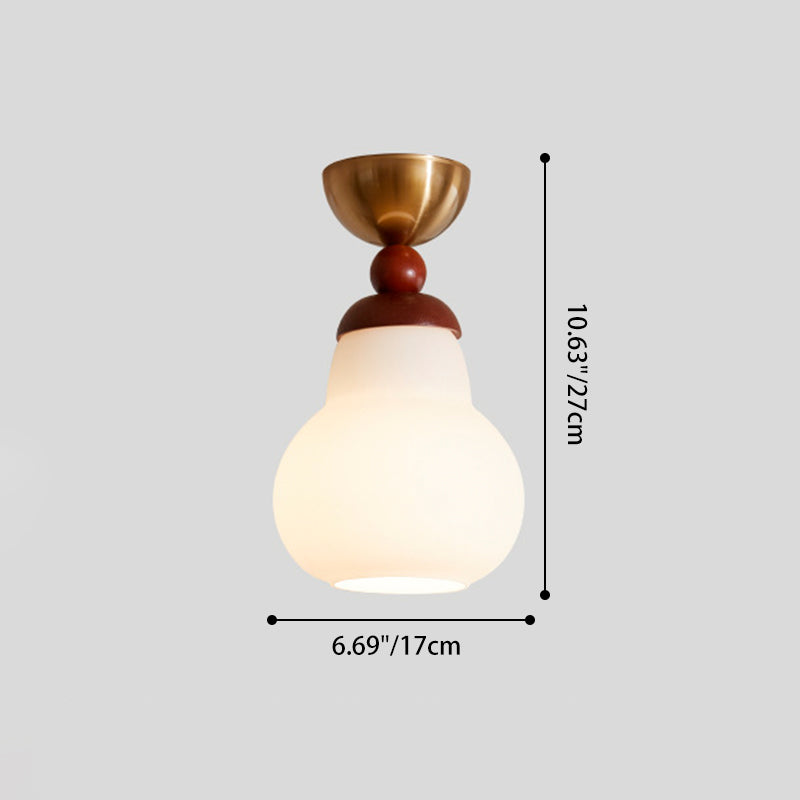 Contemporary Retro Walnut Wood Plywood Iron Crystal Acrylic Glass Ball Pear-Shaped 1-Light Semi-Flush Mount Ceiling Light For Entryway &amp; Hallway