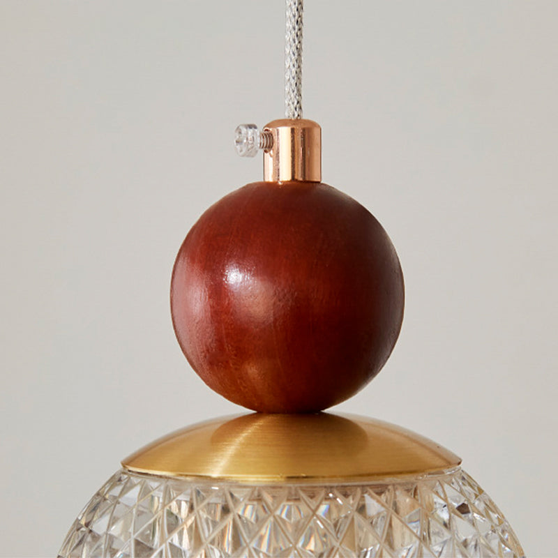 Contemporary Retro Walnut Wood Plywood Iron Crystal Acrylic Glass Ball Pear-Shaped 1-Light Semi-Flush Mount Ceiling Light For Entryway &amp; Hallway