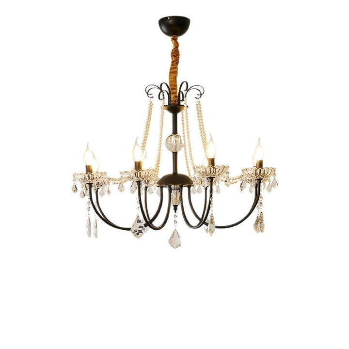 Traditional French Iron Pearl Glass Crystal Candle Holder-Shaped 6/8-Light Chandelier For Living Room
