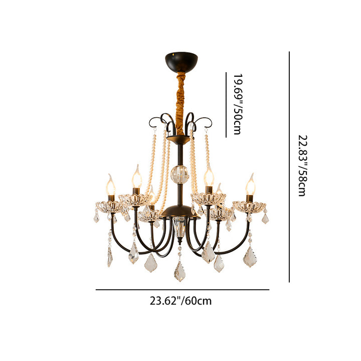 Traditional French Iron Pearl Glass Crystal Candle Holder-Shaped 6/8-Light Chandelier For Living Room