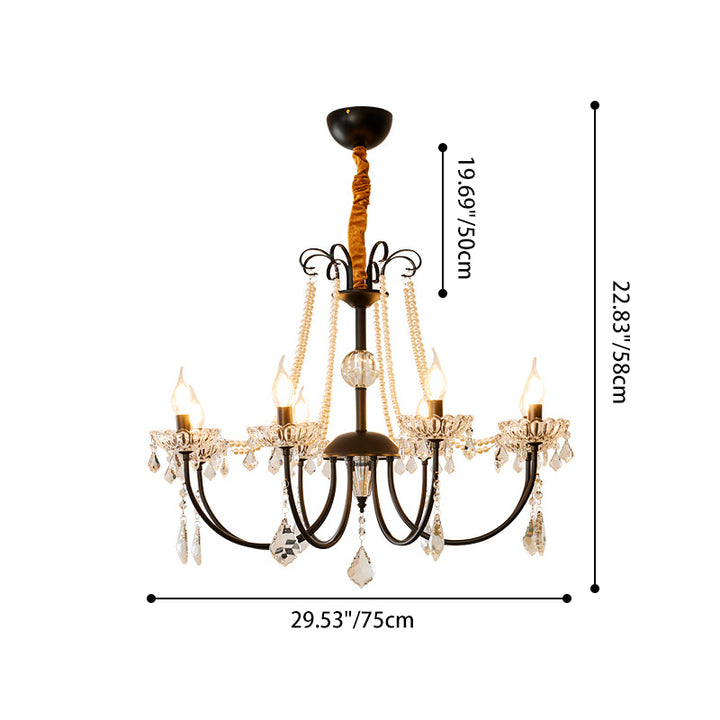 Traditional French Iron Pearl Glass Crystal Candle Holder-Shaped 6/8-Light Chandelier For Living Room