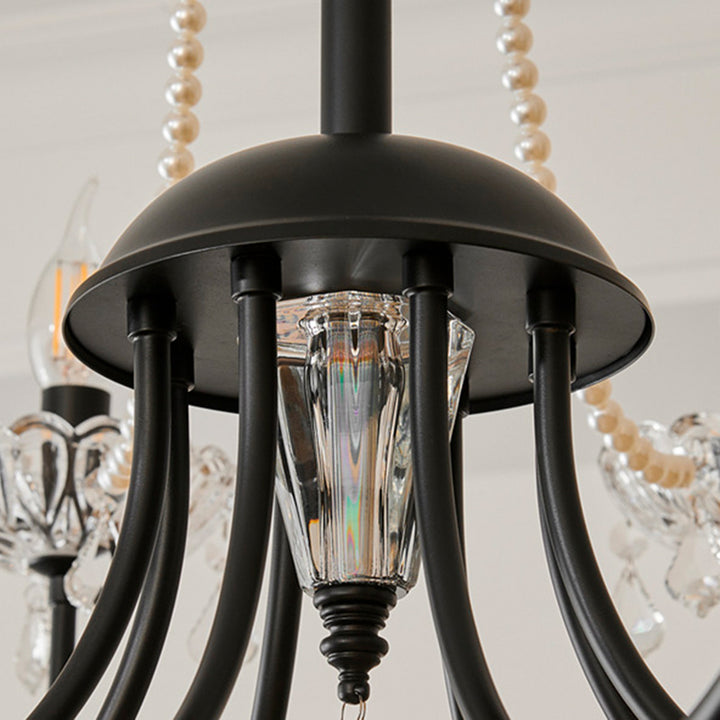 Traditional French Iron Pearl Glass Crystal Candle Holder-Shaped 6/8-Light Chandelier For Living Room