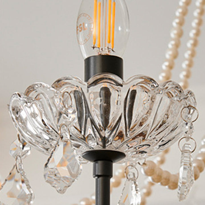 Traditional French Iron Pearl Glass Crystal Candle Holder-Shaped 6/8-Light Chandelier For Living Room