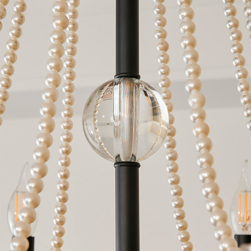 Traditional French Iron Pearl Glass Crystal Candle Holder-Shaped 6/8-Light Chandelier For Living Room