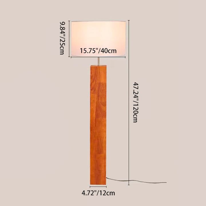 Contemporary Retro Edge-Glued Oak Wood Panel Fabric Column-Shaped 1-Light Standing Floor Lamp For Living Room &amp; Bedroom