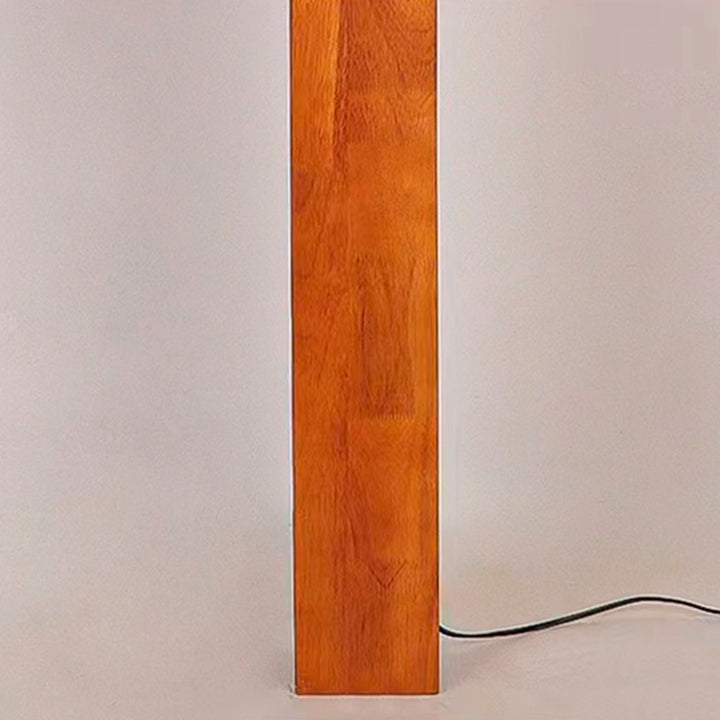 Contemporary Retro Edge-Glued Oak Wood Panel Fabric Column-Shaped 1-Light Standing Floor Lamp For Living Room &amp; Bedroom