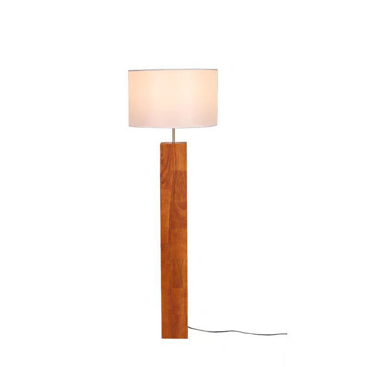 Contemporary Retro Edge-Glued Oak Wood Panel Fabric Column-Shaped 1-Light Standing Floor Lamp For Living Room &amp; Bedroom
